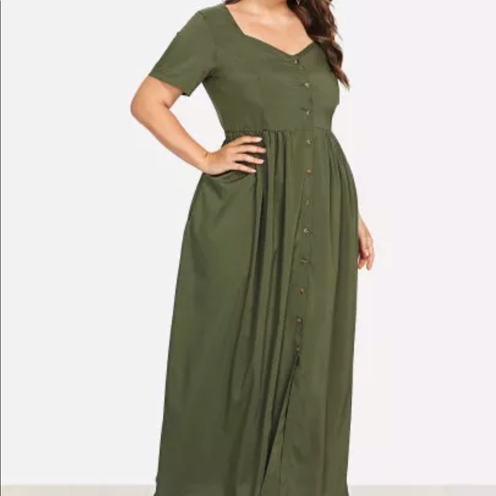 Olive green long dress.